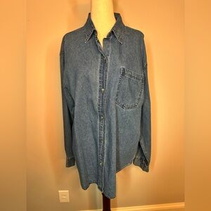 NWT Sz L Passports vintage chambray denim button down shirt tops long sleeve